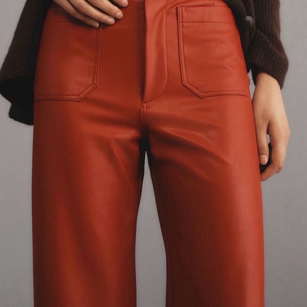 28p 28 petite Anthropologie Maeve Colette wide leg faux leather crop pants red - Picture 9 of 15